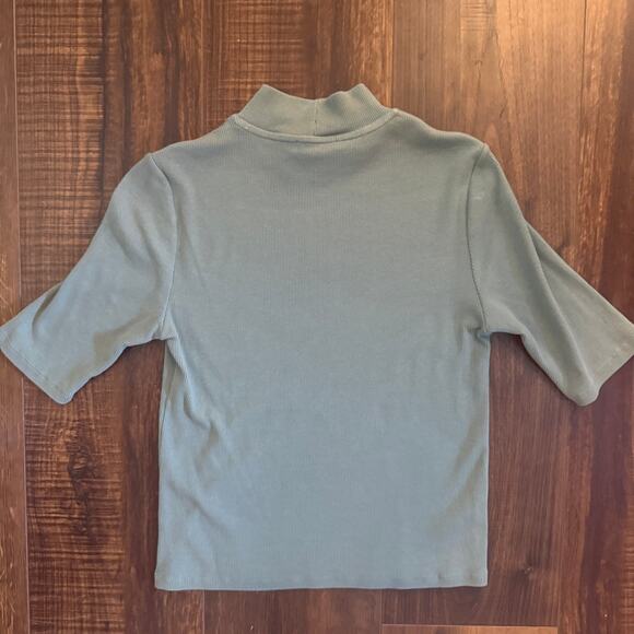 Zara Sage Green Mockneck Ribbed Blouse Large - Picture 2 of 5